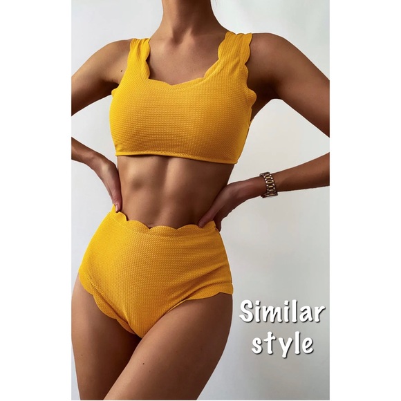 🎉 3/$20 Zaful Textured Scalloped High Waisted Bikini Bottom - Picture 3 of 7